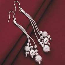 Trendy 925 Sterling Silver Plated Crystal Drop/Dangle Silver Hoop Earrings 