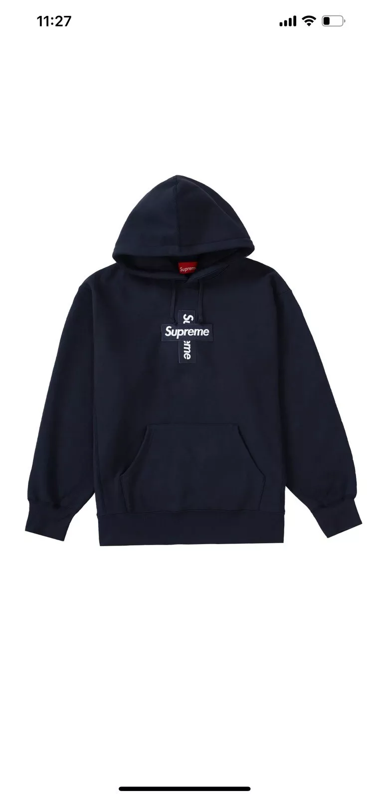 Sweat à capuche Supreme Cross Box Bogo bleu marine taille L logo boîte