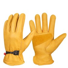 Cowhide Leather Work Gloves with Reinforced Palm Construction Yardwork Gardening