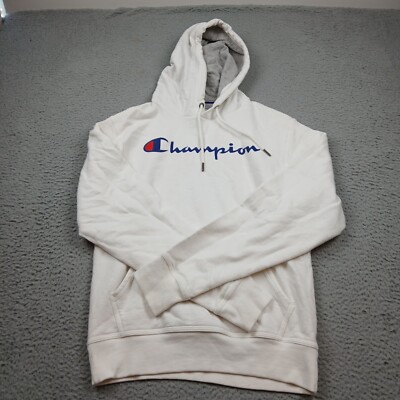Champion Hoodie Mens Small White Sweatshirt Pullover