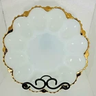 Beautiful Vintage Milk Glass Gold Trim 10” Scalloped Edge Deviled Eggs Dish