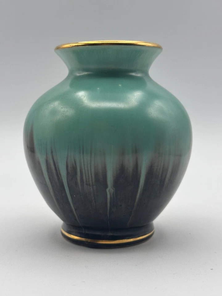 Vase Keramik türkis gemarkt goldrand - Bild 4 von 4