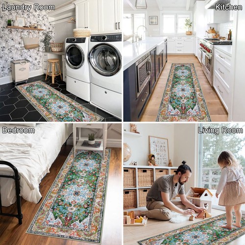 UArtlines 2x6 Boho Runner Rug Non Slip Washable Farmhouse Carpet Green for Home - Picture 5 of 8