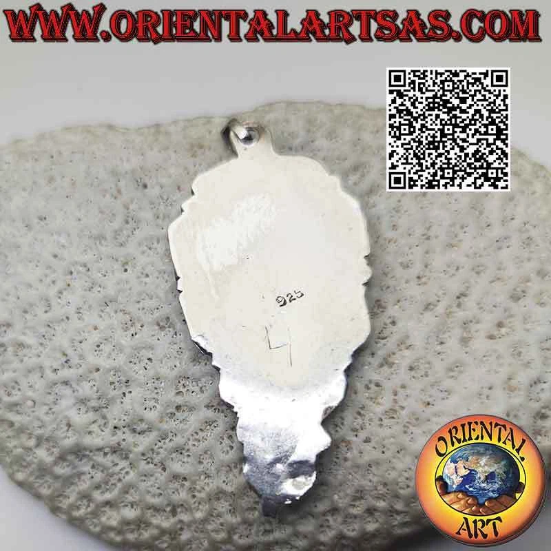 Ciondolo in argento 925‰ grande goccia rovesciata di lapislazzulo piatto su mont - Immagine 4 di 4