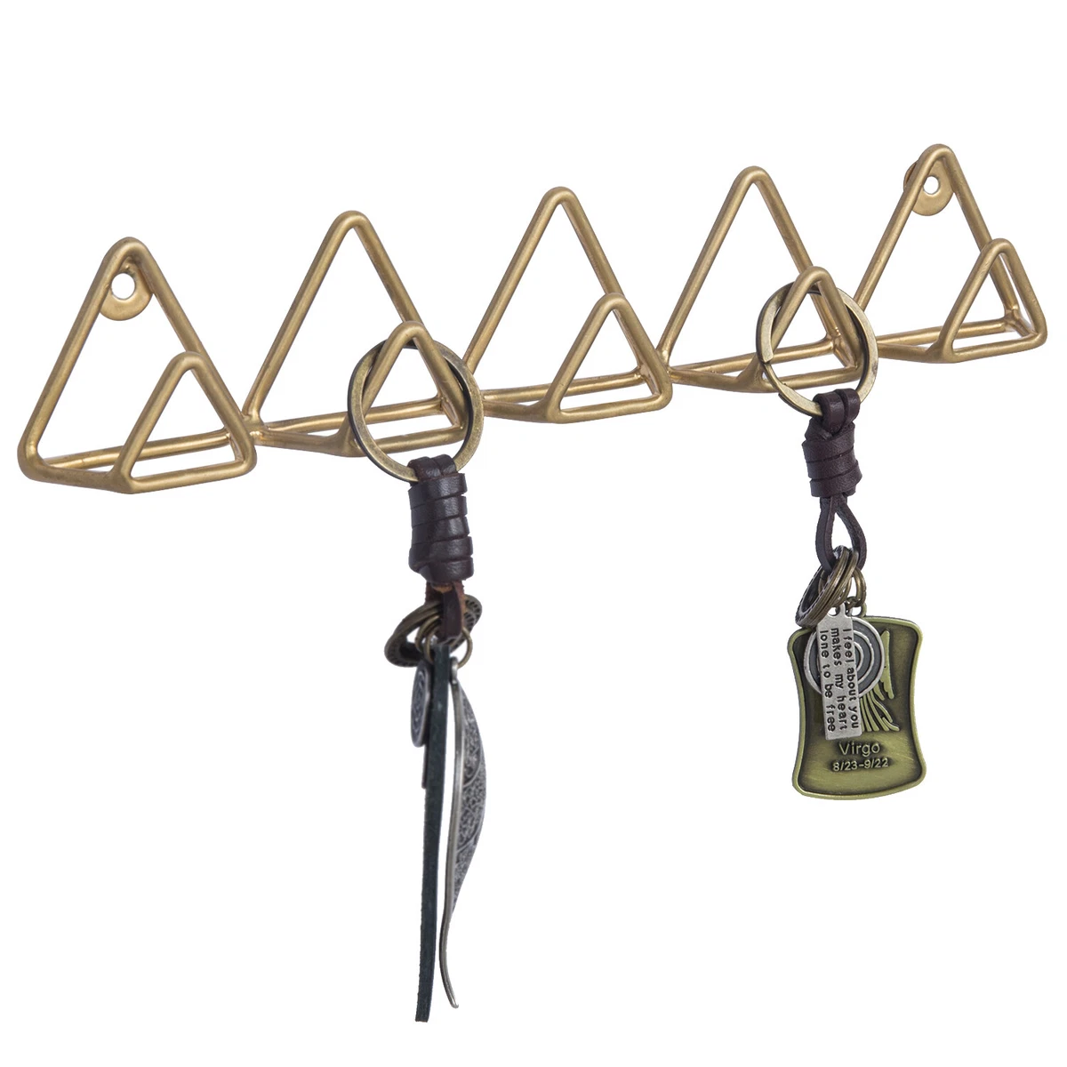 MyGift 5 Hook Modern Triangle Gold Metal Wire Wall Mounted Entryway Key Rack