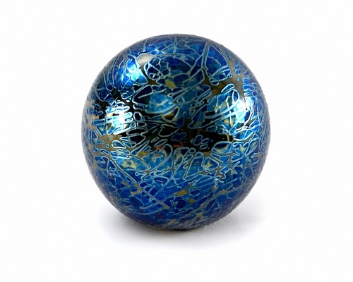 Isle of Wight Studio Glass Paperweight Blue Iridescent Hand Blown England 2.25”