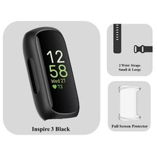 Image of Fitbit Inspire 3 Bundle - x2 Wrist Straps, Full Screen Protector, Black- Refurb