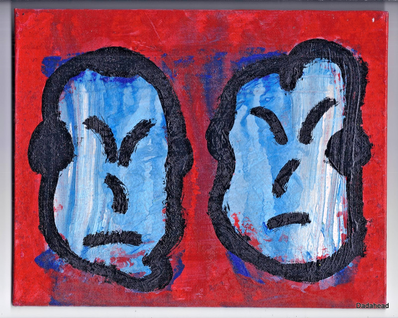 TWINS Painting 10X8 Distressed Art Dada Surrealism Acrylic FREE SHIPPING