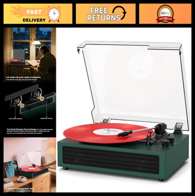 Vintage Bluetooth Record Player Turntable - 3-Speed, Built-in Speakers, RCA/AUX