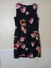 Alyx Dress Womens 10 Black Floral Sheath Knee Length Round Neck Lined Zip