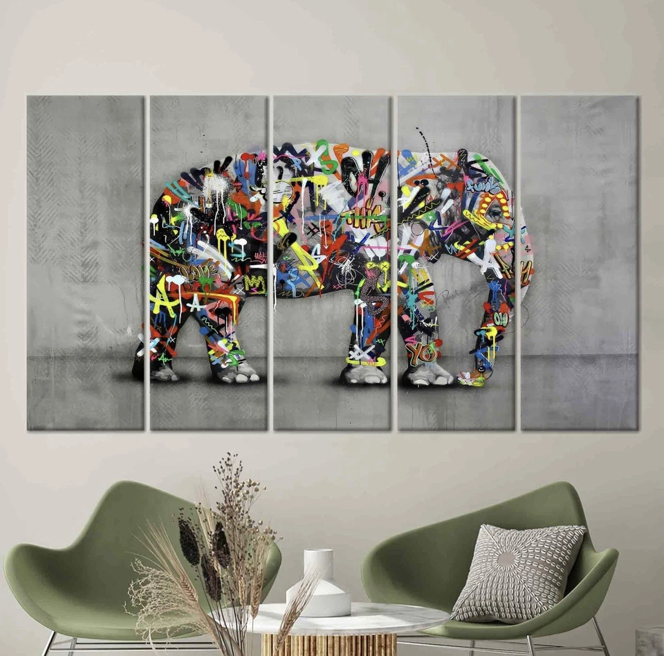 Arte pop lienzo arte de pared graffiti colorido elefante pared decoración del hogar Foto 4 de 4