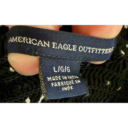 Camicetta American Eagle donna L nera a pois crop top scollo con volant AE lattaia - Foto 2 di 8