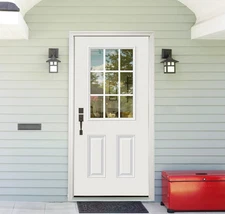 36''x80" White Exterior Fiberglass Entry Door with 9-Lite Glass & Vinyl Frame