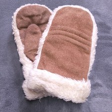 VTG 1970's Leather  Faux Fur Winter Mitten/Gloves Made In Korea Medium