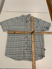 Howler Brothers Shirt Medium Blue Geometric Pattern Camp Button Resort Preppy