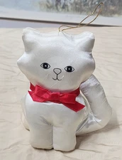 Vintage 1984 FANCY FEAST White Satin CAT CHRISTMAS Ornament 1st In Series