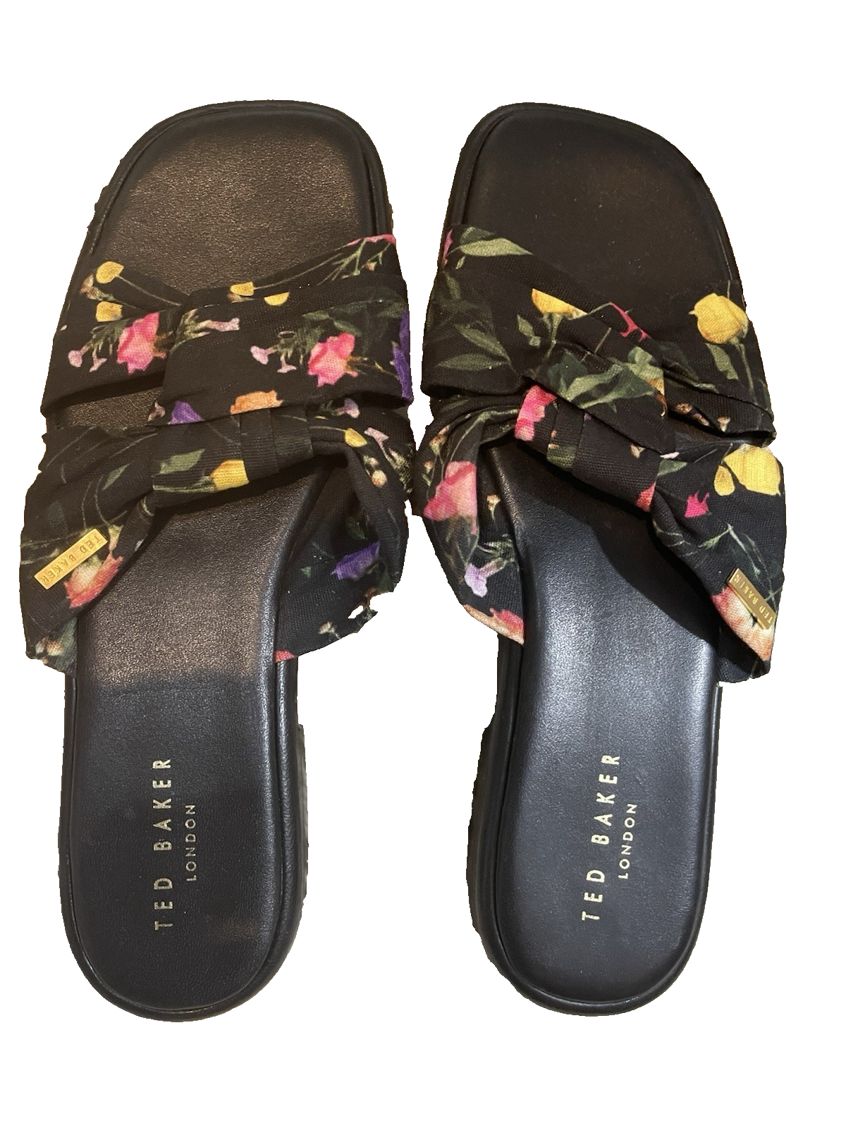 APL TED BAKER Ashina Slide Sandalo Slip On Taglia 7 Italiano 38 Nero Floreale