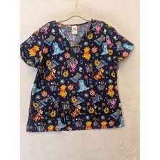 Disney Scrub Top Women's Large Navy Winnie the Pooh Tigger Eeyore