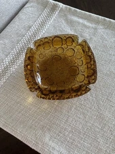 Libbey Vintage Honey Amber Bubble Glass Ashtray Tray 6-inch Cigar Holder MCM