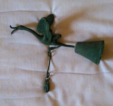 VINTAGE ANTICA CAMPANELLA ARTIGIANALE CON UCCELLO  IN BRONZO
