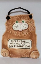 Vintage 1994 Ceramic Cat Wall Hanging Plaque Funny Decor 6.5" Tall