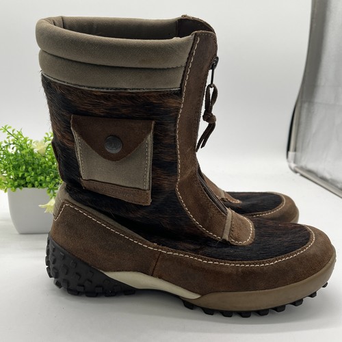 TECNICA Fur Winter Boots Womens US 10M RARE Pocket On Side Brown - Picture 2 of 16