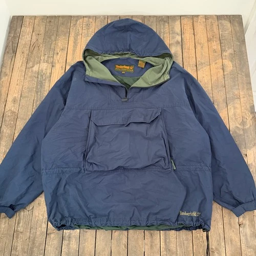 Vintage 90s Timberland Weathergear Anorak Pullover Jacket Mens XXL Navy Hooded video thumbnail