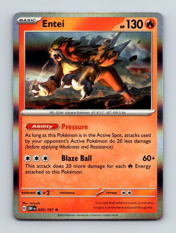 Entei 030/197 Rare SV03: Obsidian Flames Pokemon Holo Near Mint