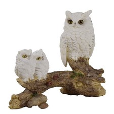 Deko Eule Schneeeule Vogel Paar Baby Kind Garten Figur Skulptur Schleiereule Uhu