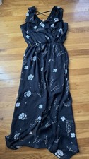 Maurices Black White Floral Sleeveless Maxi Dress Small Chiffon Ruffle Vacation
