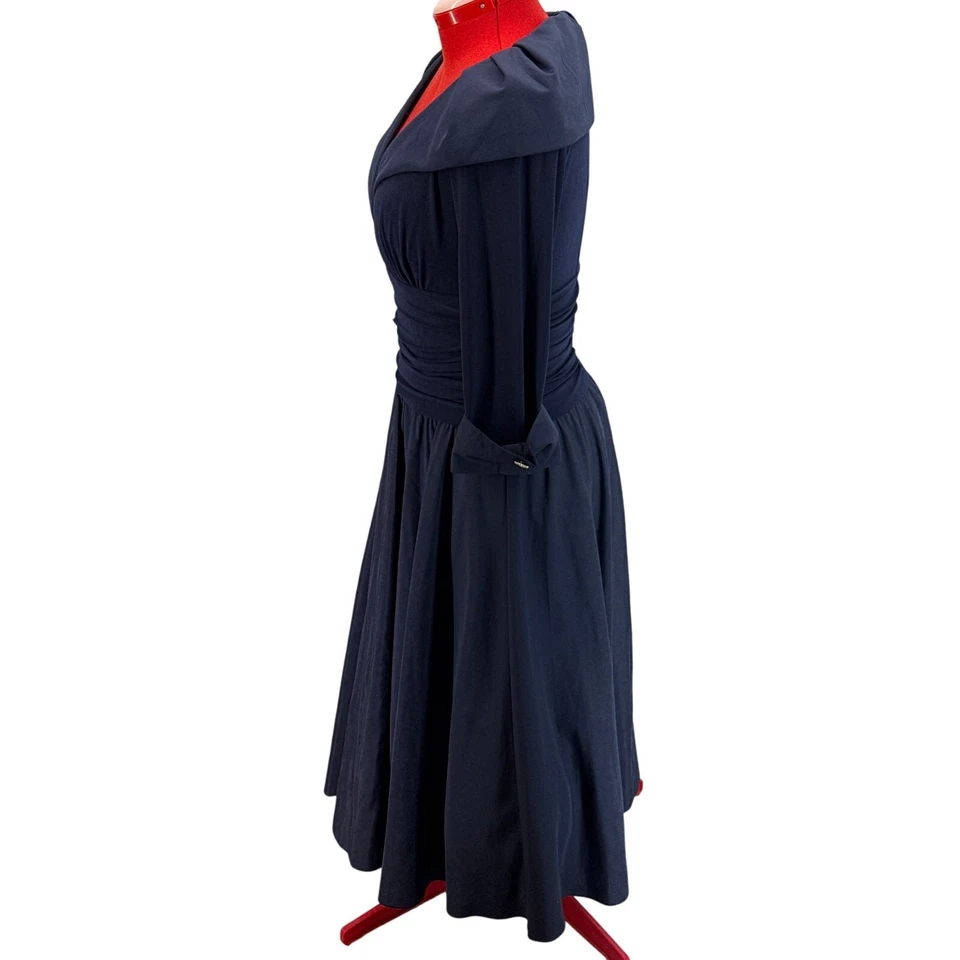 Jessica Howard Navy Blue 3/4 Sleeve Collared V Neck Knee Length Evening Dress 12 - Image 2 of 4