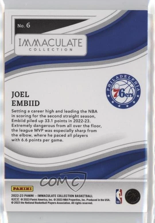 2022-23 Panini Immaculate Red /49 Joel Embiid #6 - Image 2 of 2