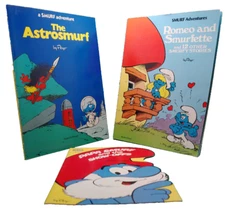Smurfs PB book Astrosmurf Romeo Smurfette Papa Smurf Show Offs lot 3 Peyo 1980s