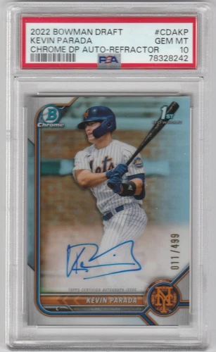 KEVIN PARADA 2022 BOWMAN DRAFT 1ST BOWMAN SP REFRACTOR RC AUTO #011/499 PSA 10