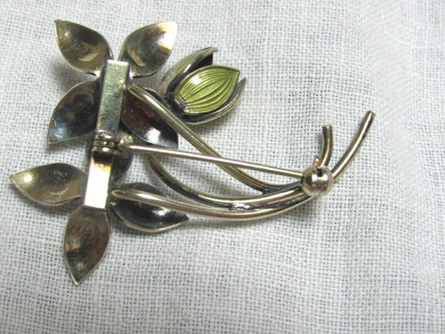 Vintage Ivar Holt Norway Sterling Pin Enamel Olive Green - Picture 3 of 8