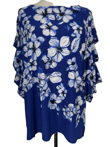 NWT Slim Factor by Investments Women's Plus Size 1X Blue Floral Knit Shirt
