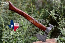 CUSTOM HAND FORGED DAMASCUS STEEL AXE WITH WOOD HANDLE SHEATH EDC 2209