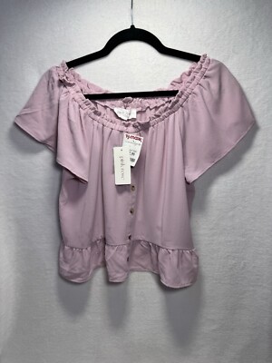 Pink Rose Pale Iris Buttoned Blouse Top W/ Ruffles Women s Size Medium {NWT}