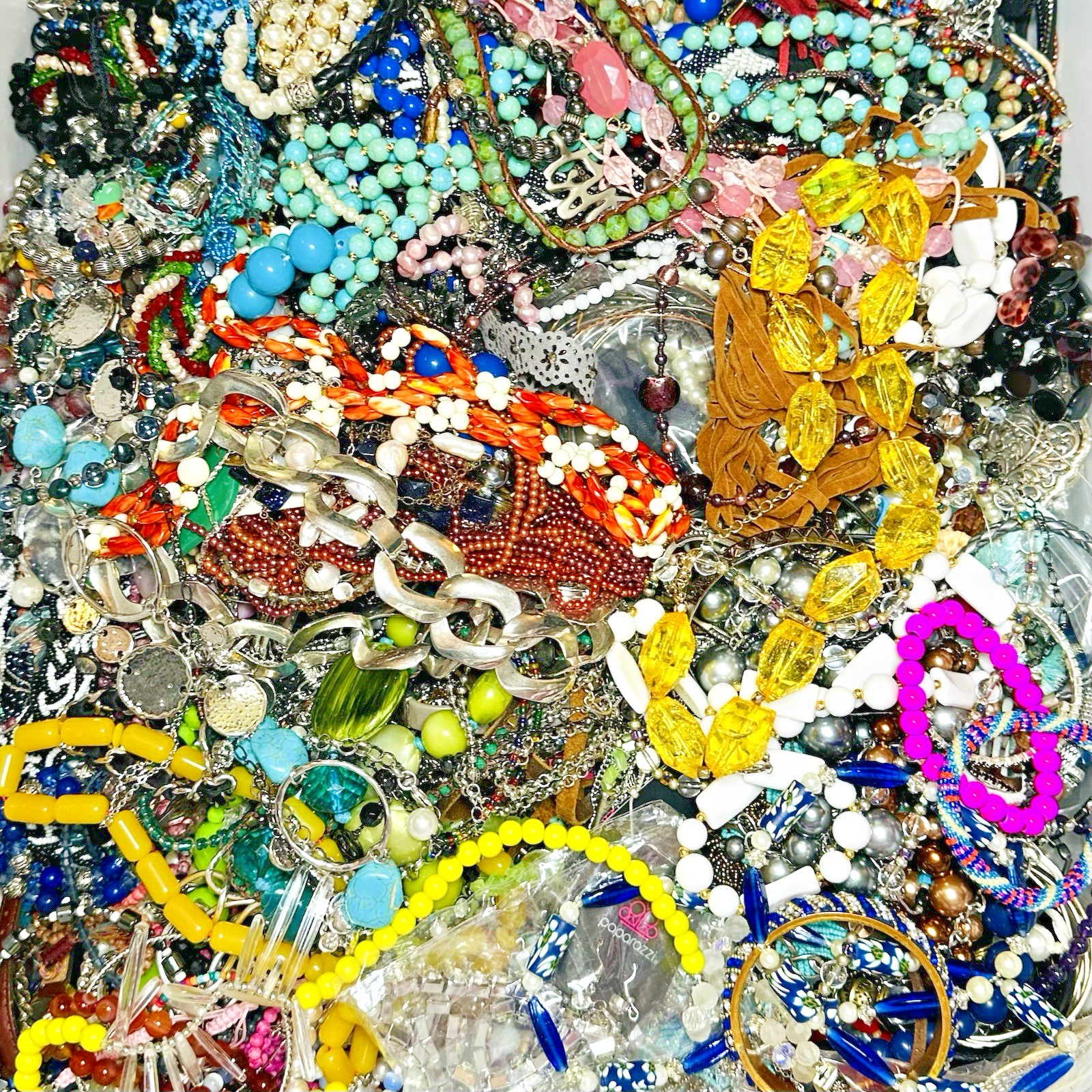2+ Lbs Wear Vtg Now Mix Media Mystery Jewelry Lot Grab Bag Surprise Necklace Box