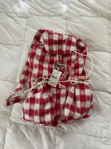 Vintage DKNY Stoff Picknick Rucksack Y2K 90er Neu mit Etikett kultig rot weiß Tischdecke italienisch - Bild 2 von 8