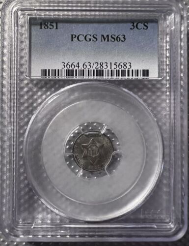 1851 3 Cent Silver 3c Three Cent PCGS MS-63 - Picture 3 of 6
