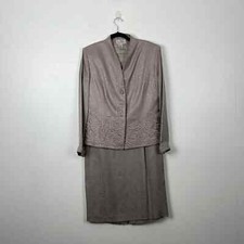 Adrianna Papell Silk 2 piece skirt suit women 12 Maxi beige brown long sleeve
