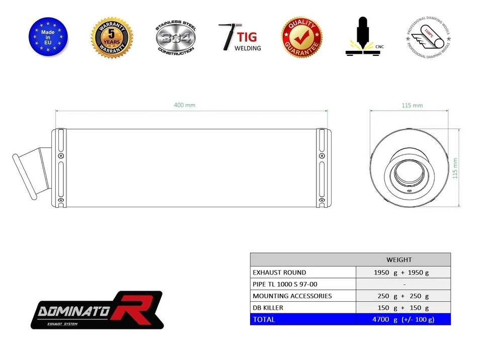 Silenciador de escape DOMINATOR ROUND SUZUKI TL 1000 S 97-00 + DB KILLER Foto 2 de 2