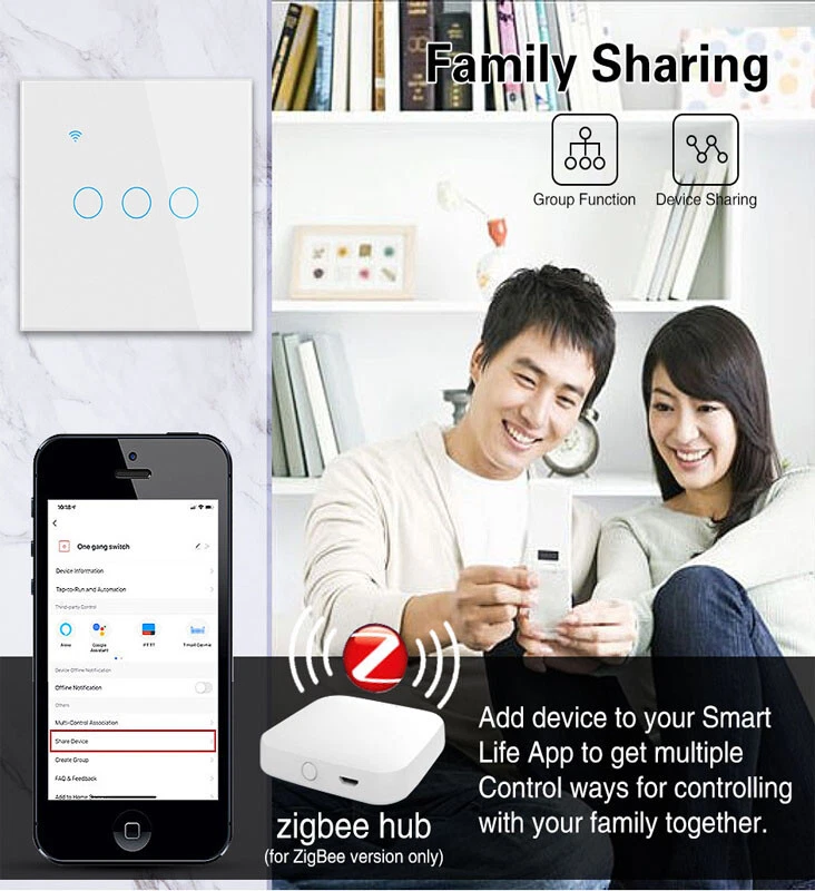 1/2/3/4 Gang WiFi Smart Wall Touch Light Switch Glass Panel For Alexa/Google APP - Image 4 of 4