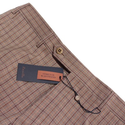 Zanella NWT Dress Pants Size 32 US In Light Brown Plaid 100% Wool