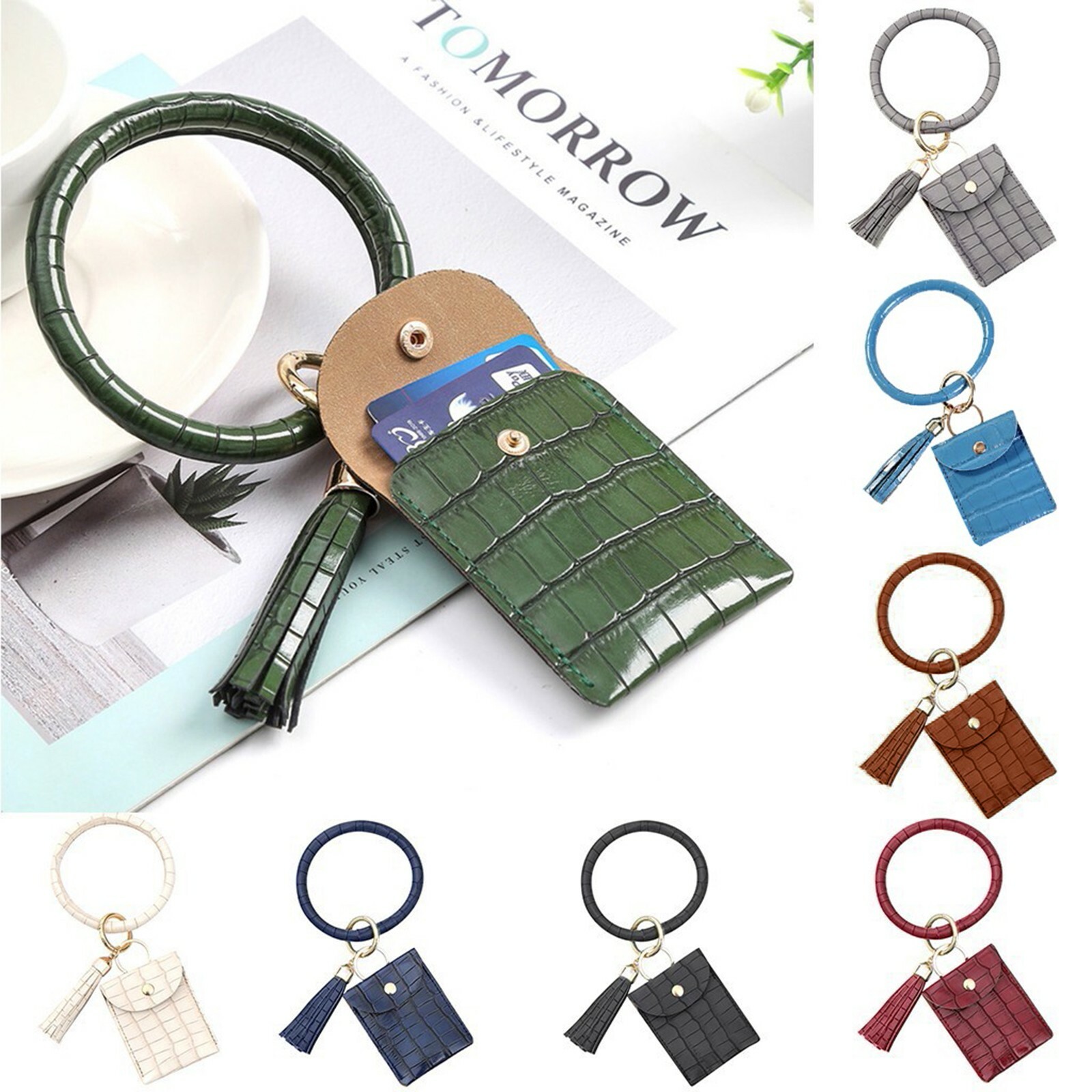 Stylish Tassel Bangle Keychain Wristband with Card Holder Wallet-image