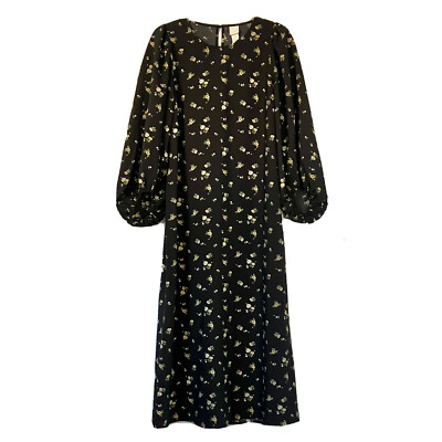 h&m black floral maxi dress Vintage 70s 80s H&M Black Floral Maxi Dress / Vintage Ditsy Floral Prairie  Dress