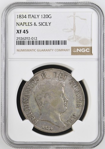 1834 Italy 120G Naples & Sicily NGC XF 45