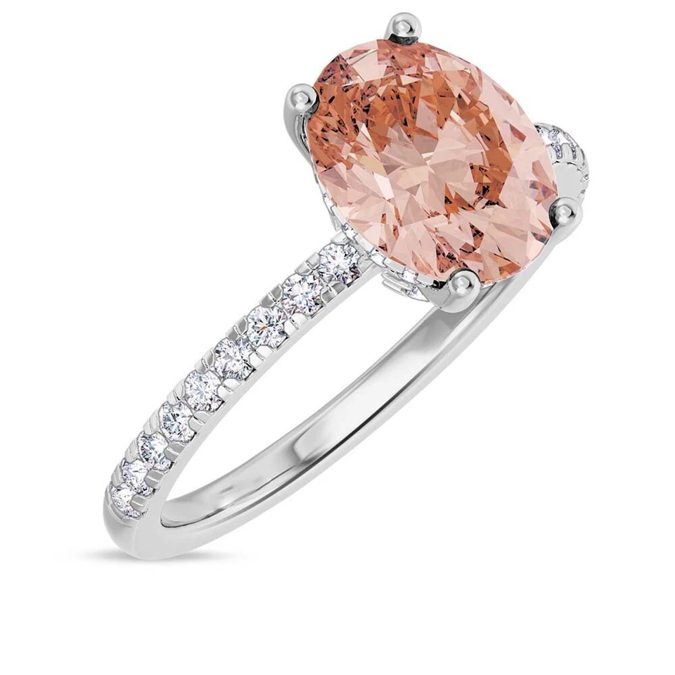 Juego de trío de anillos de boda para él y ella morganita y moissanita de oro blanco de 14 quilates Fn Foto 3 de 4