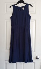 J. Crew Navy Blue Midi Pleated Sleeveless Flare 100% Rayon Sheath Dress Size 6